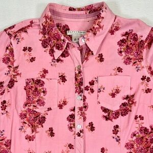 CRAZY HORSE LIZ‎ CLAIBORNE Pink Corduroy Western Floral Button Up Shirt Size XL